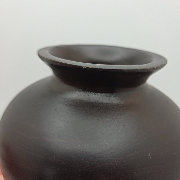 Vintage Globe Wood Vase with Base Mango Accents - Picture 4 of 16